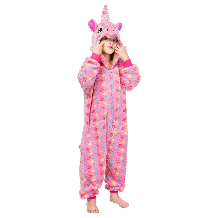 Kigurumi Unicorn nightclothes Flannel Home Wear Suit Animal Pajamas Winter nightgown Cartoon Hooded Kids sleepwear
