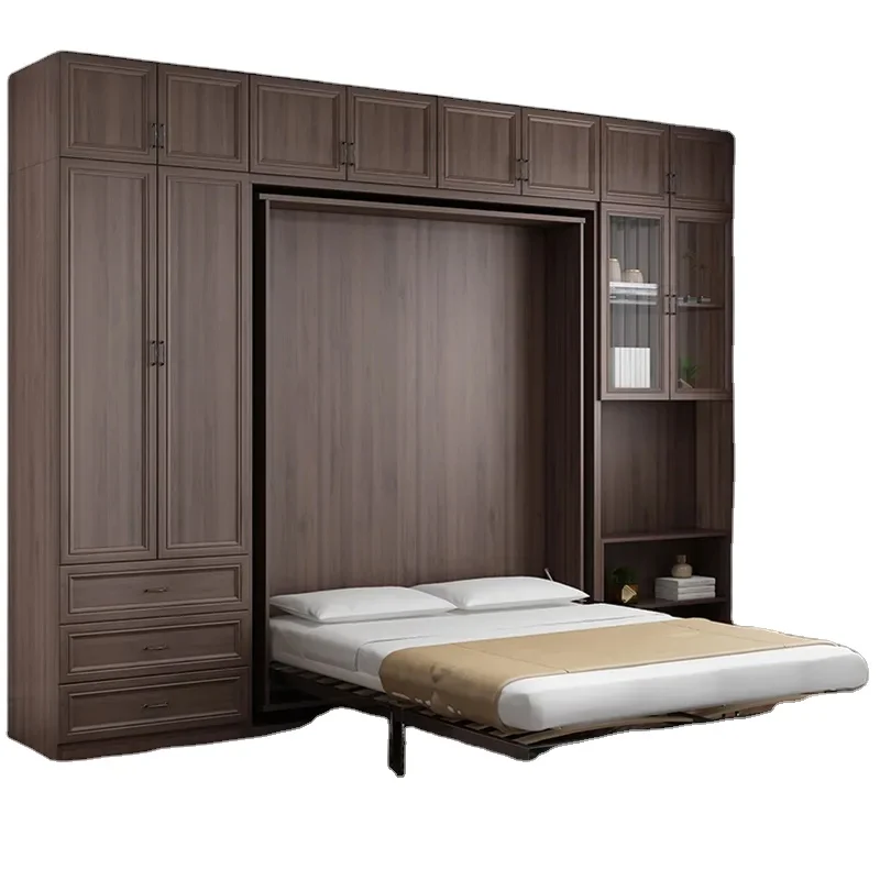 Xijiayi Multifunctional rotating hidden wall bed folding rotator beds bookcase Murphy bed with wardrobe with bookcase