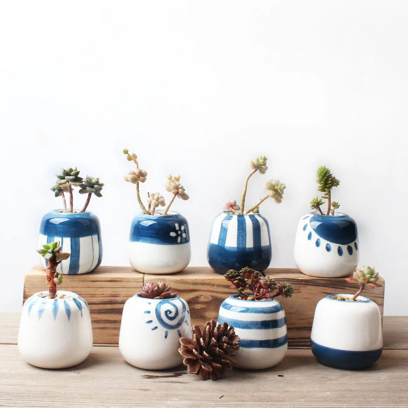japanese style mini flower pots desktop bonsai white and blue japanese ceramic succulent plants pot for home garden decor