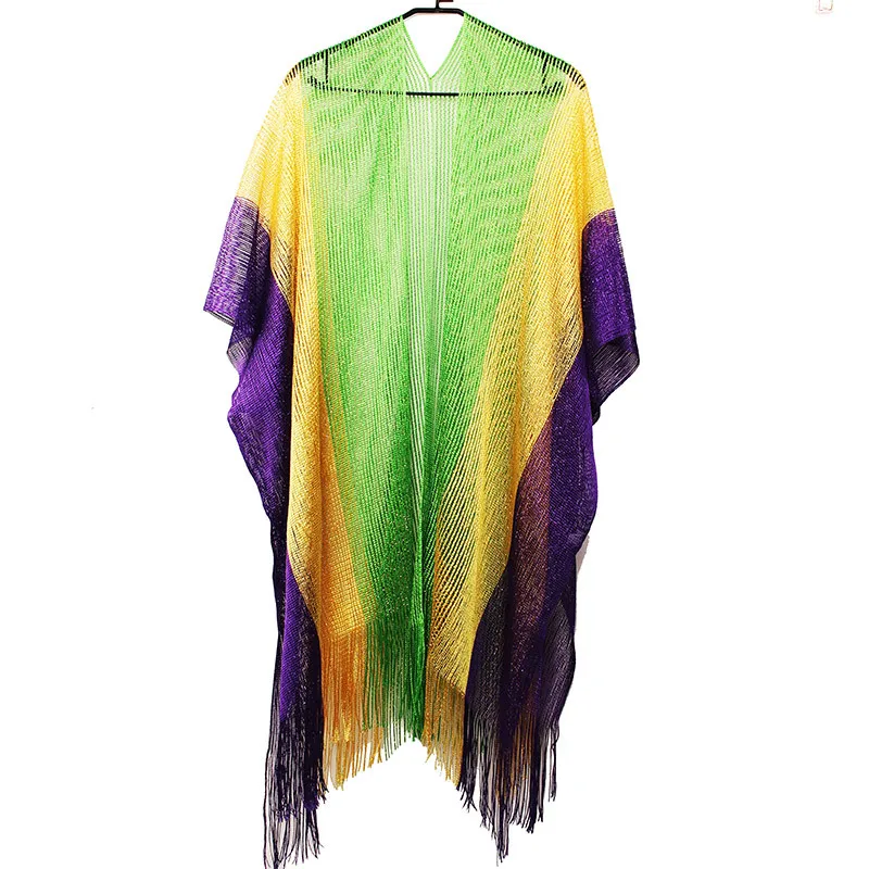 Mardi Gras Cape Cloak Carnival polyester bright silk knitted cardigan poncho sun protection clothing carnival decoration