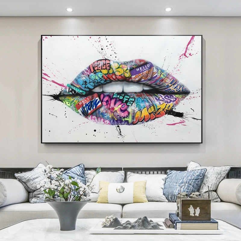 Teeth Lips Graffiti Art Canvas Painting Prints Wall Art Picture Home Decor Poster Colorful Lip Wall Art Poster