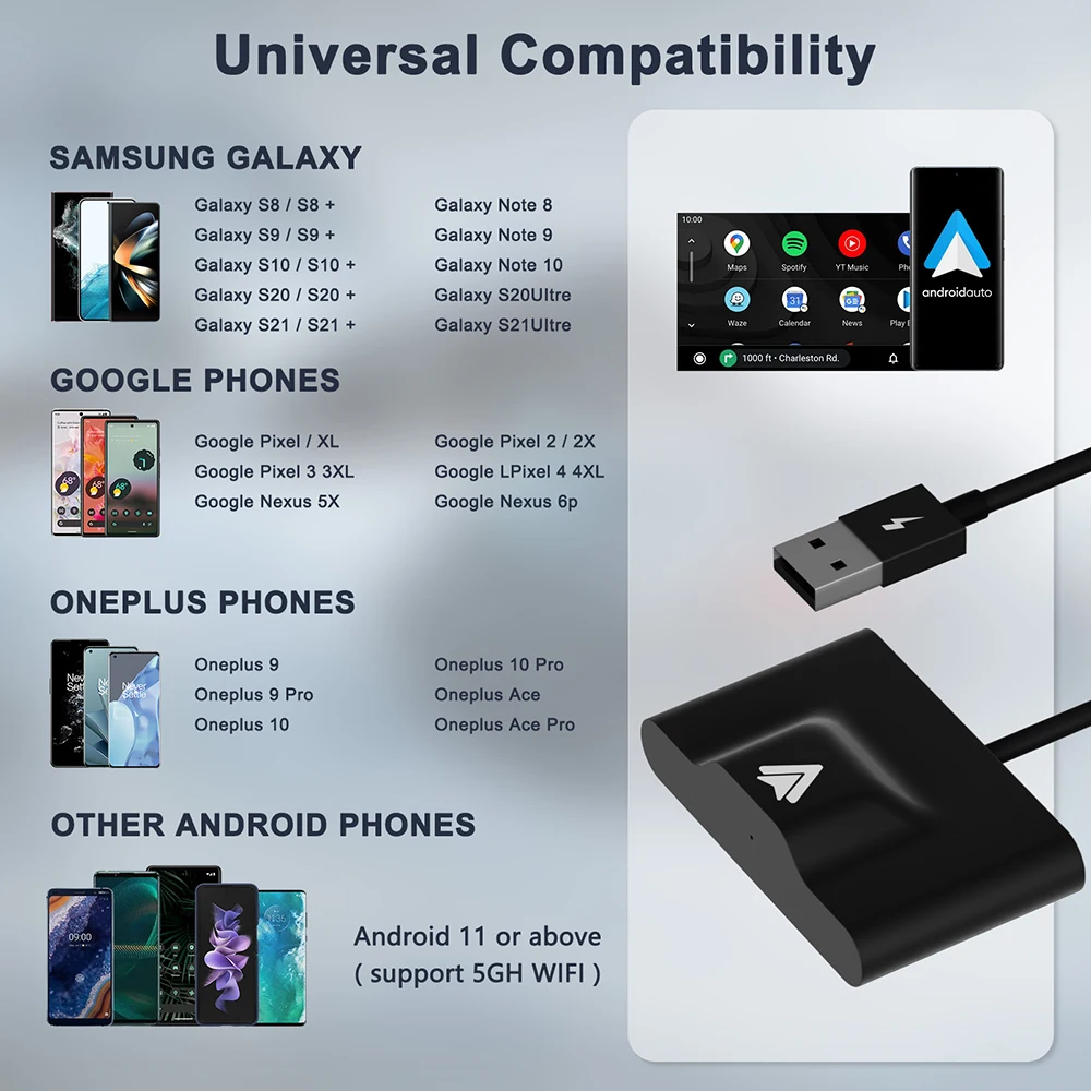 Car Wireless Android Auto Adapter for OEM Wired Android Auto Factory Wired to Wireless Android Auto Dongle USB Car Adapter Box