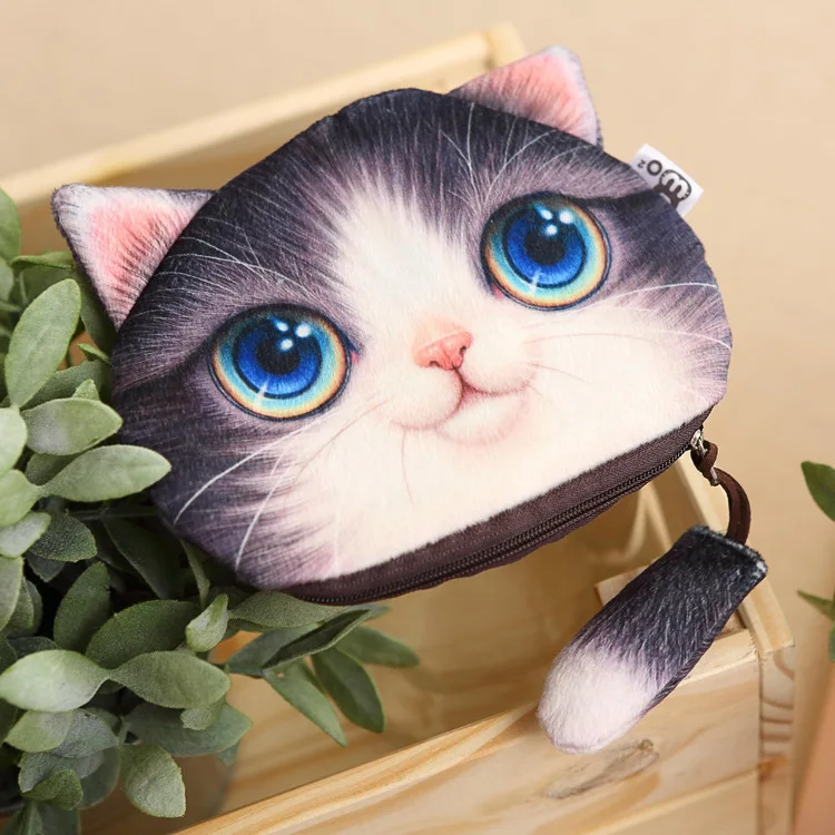 Kids Wallet Little Girl Purses Coin Pouch Cartoon 3D Cat Zipper Kawaii Wallet Coin Purse