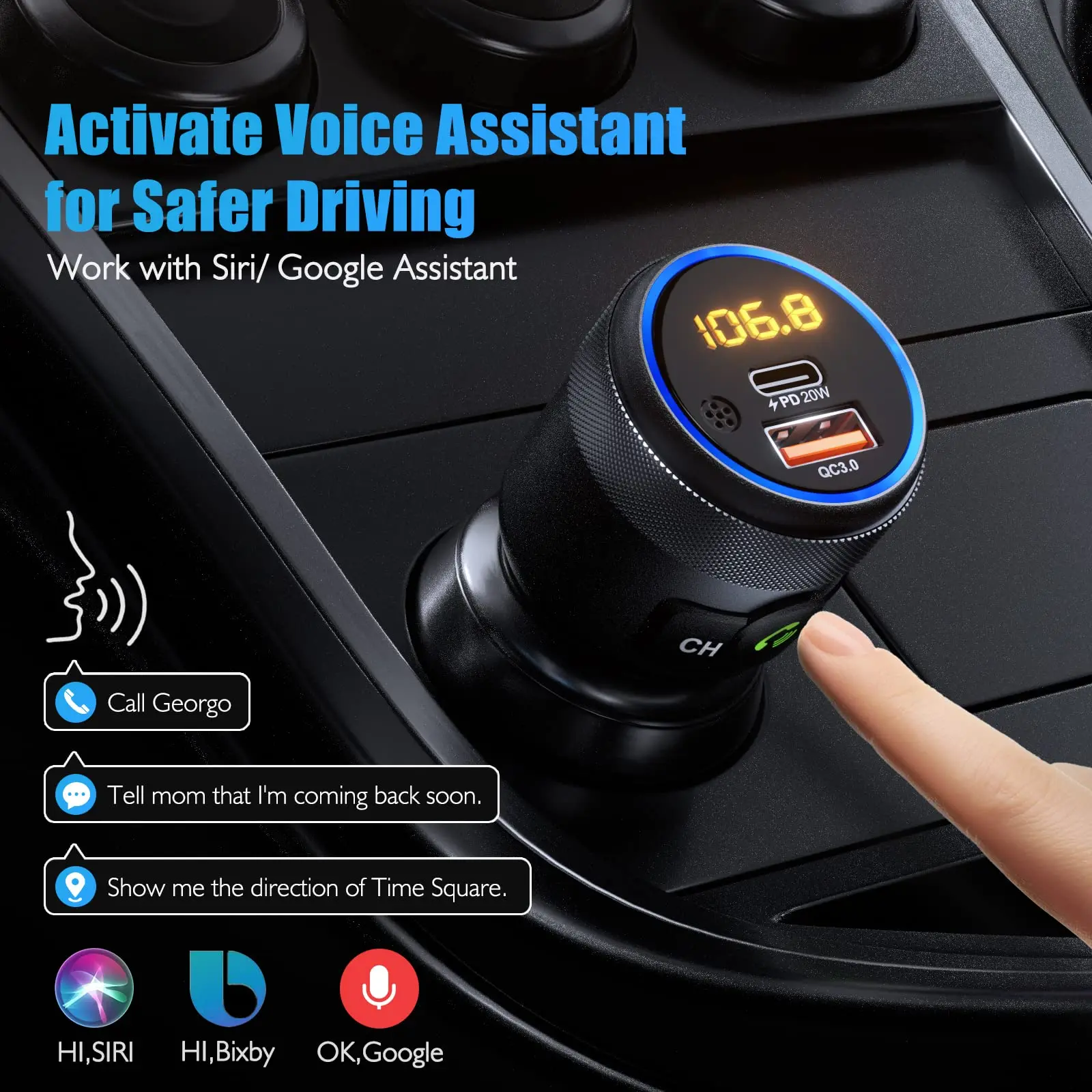 C81 Car FM Transmitter with Booster Car MP3 Player QC3.0 PD20W Dual Fast Charging Bluetooth 5.1 Transmisor FM Para Coche