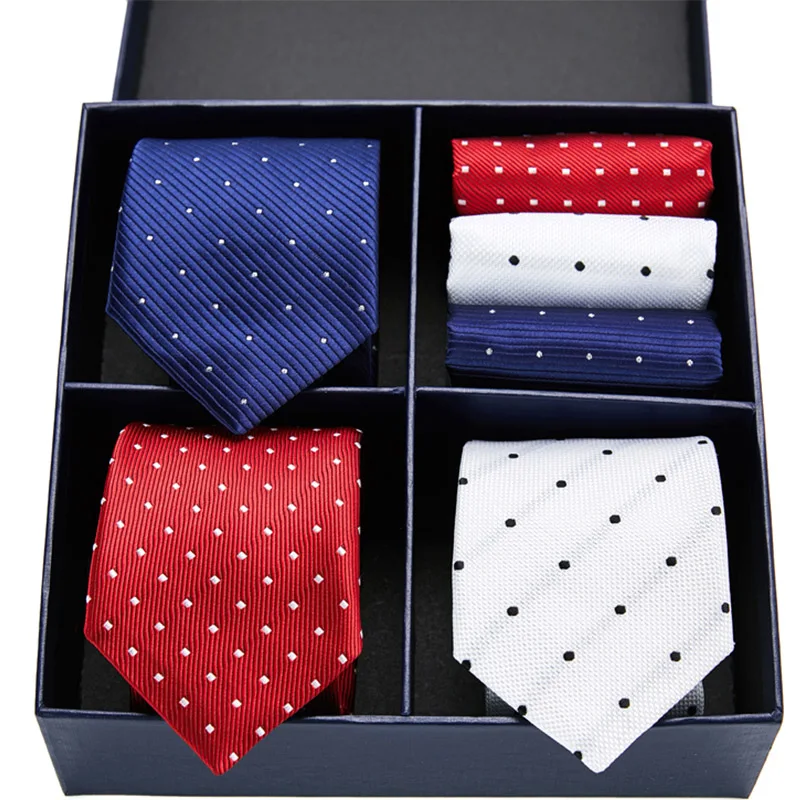 Brand Men Tie with Gift Box Luxury Navy Silk Ties for Men 7.5cm 3types Mens Ties set for Wedding Party