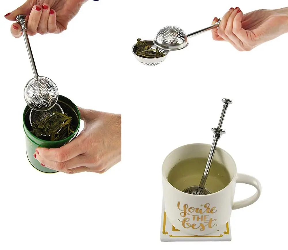 Stainless Steel Long-Handle Premium Tea Infuser Filter Reusable Tea Strainers Kitchen Stainless Steel Tea Ball
