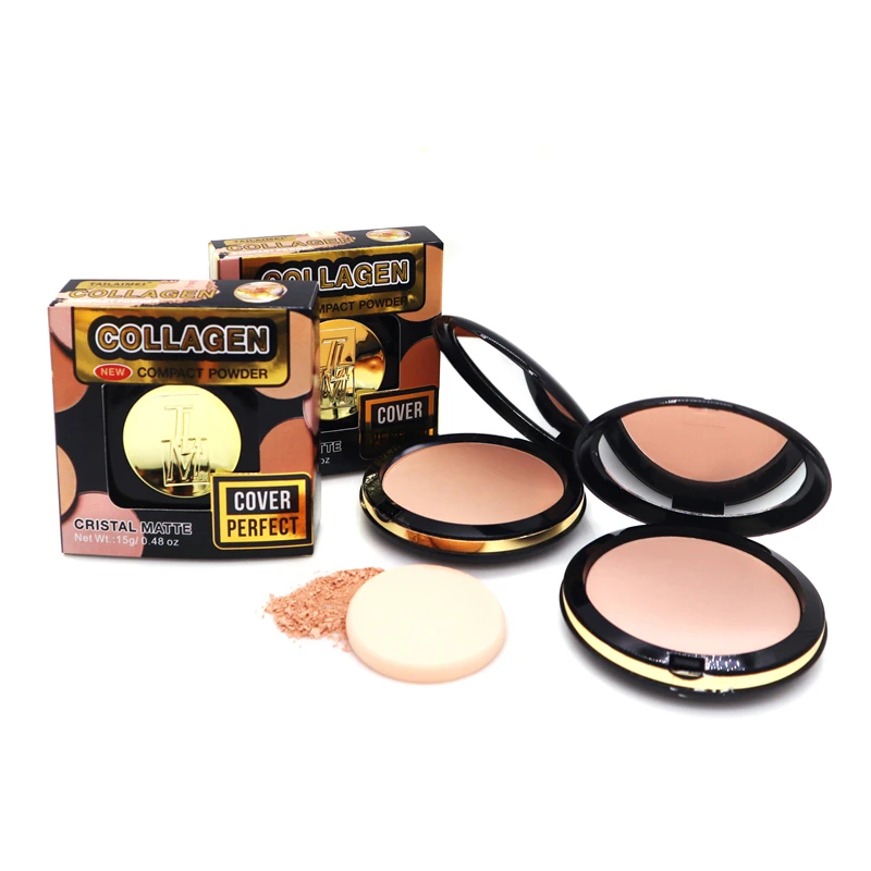 TLM Makeup Powder Suppliers 2 Colors Collagen Compact Powder Case Matte Pigment Mica Powder Long Lasting Flawless Pressed Powder