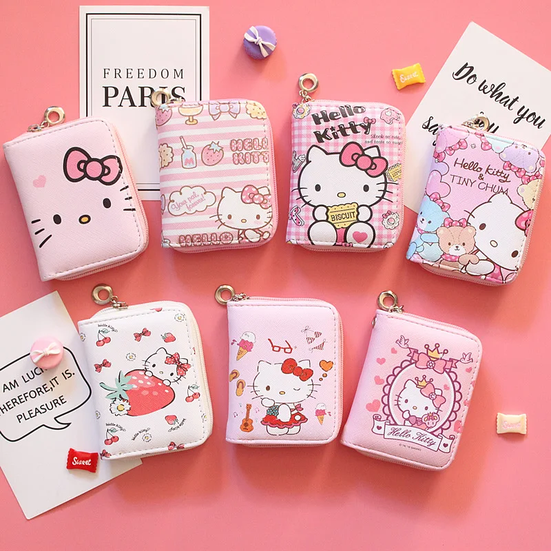 Кошелек для мелочи hello kitty с милым мультяшным рисунком Женский студенческий мини-кошелек на молнии Короткий держатель карт