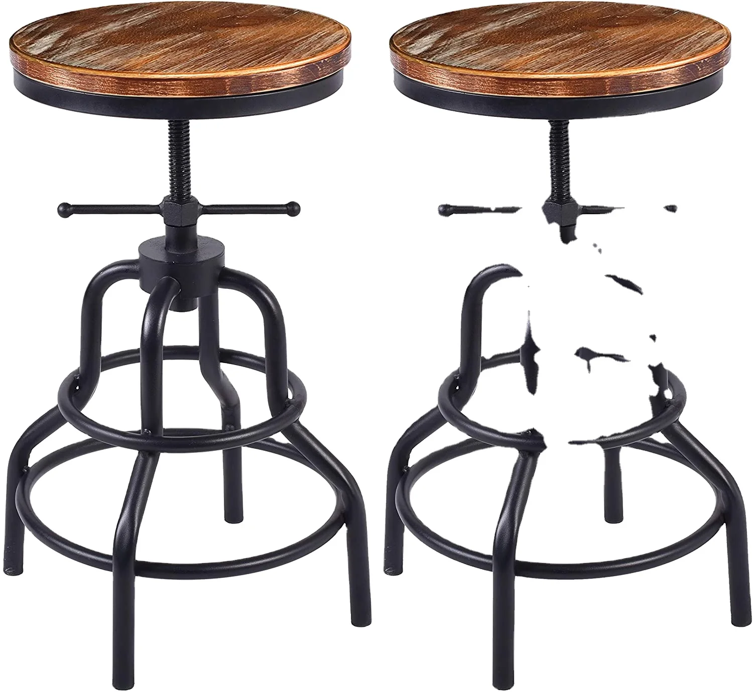 Combohome Industrial Bar Stool-Rustic Swivel Bar Stool-Round Wood Metal Stool-Kitchen Counter Height Adjustable