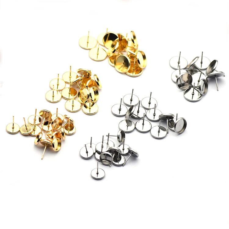 100Pcs/Bag 316L Stainless Steel Earring Cabochons Blank Base Bezel Set Stud Earring for Women Handmade Stud Earring Findings