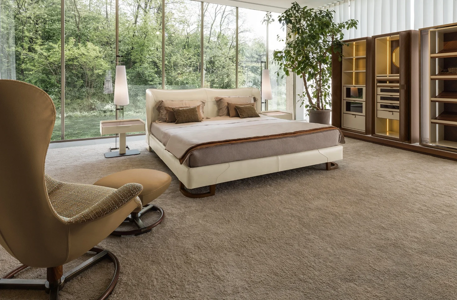 2024Luxury Italian Bed King Size Wood Bedroom Set Modern Design Leather Upholstery Princess Style Wide Headboard