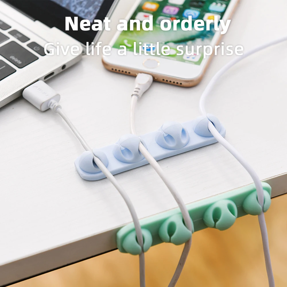 Pea-shape USB Cable Winder Organizer With 6Hole Car Management Clip Desk Tidy Organiser for Data Cord Headphone Earphone