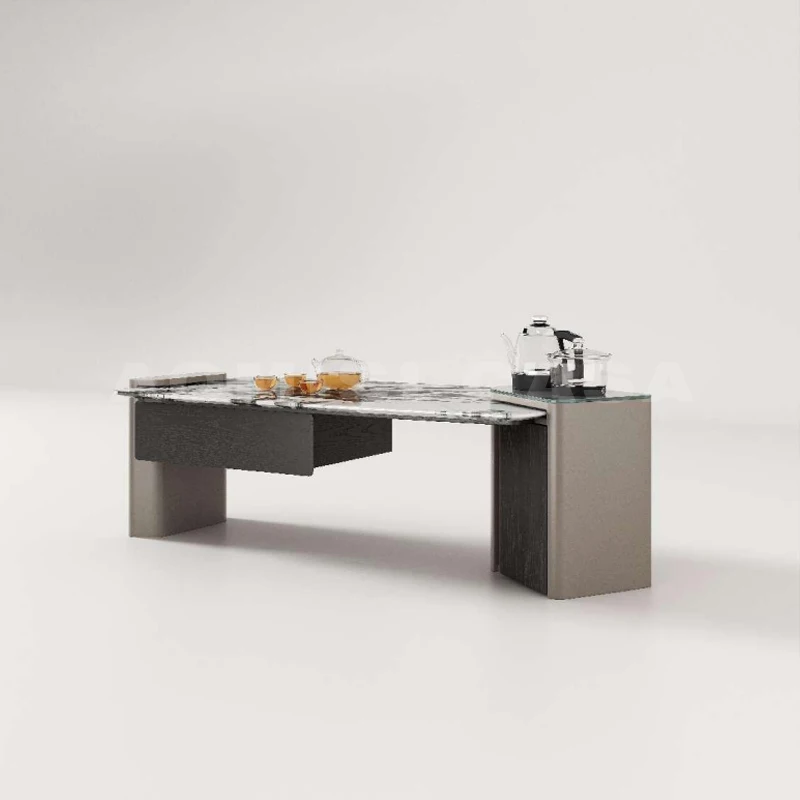 AOMISI CASA Home Modern Coffee Table Set Luxury White/Black Natural Marble Top Wooden Support Coffee Table For Living Room