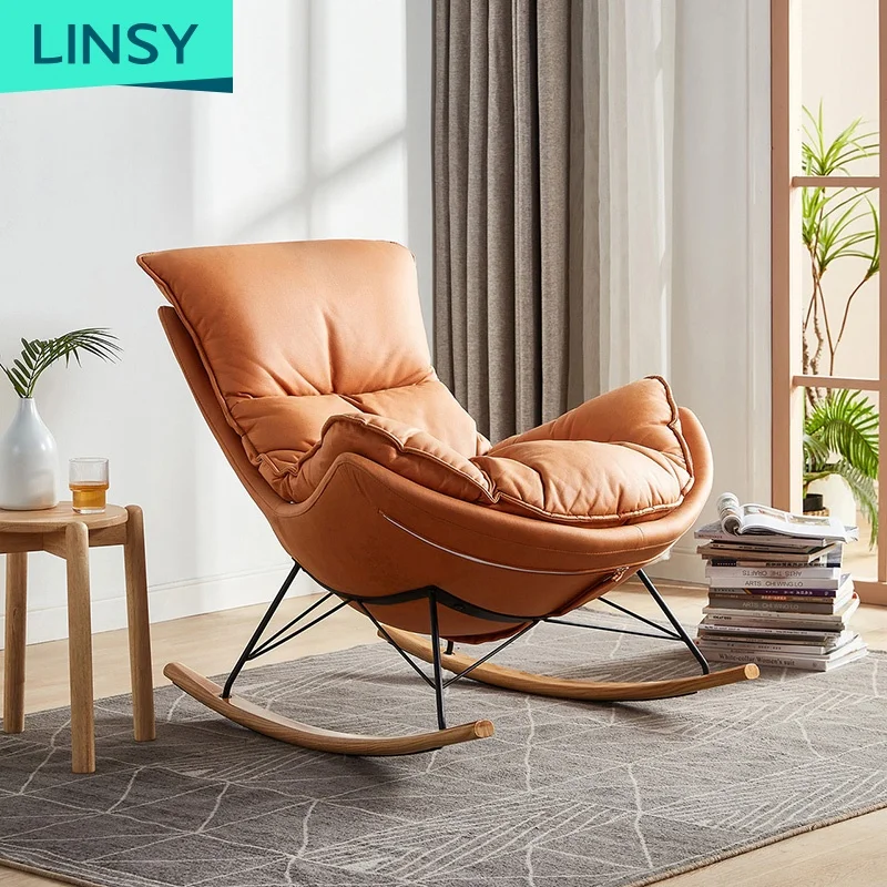 Linsy Contemporary Fashion Reclining Rest Chair Bedroom Furniture Relax Wooden Rocking Chair Modern Lazy For Adults LS308XY3