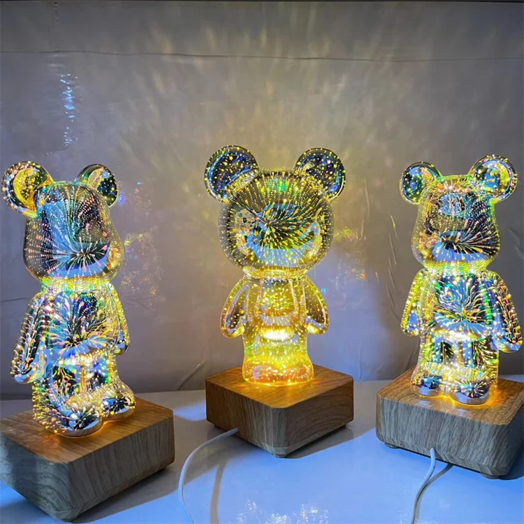 Fireworks Decor Firework Christmas Child Gif Cute Glass Bedside USB chargeable Wireless Charger Valentine Day bear night light