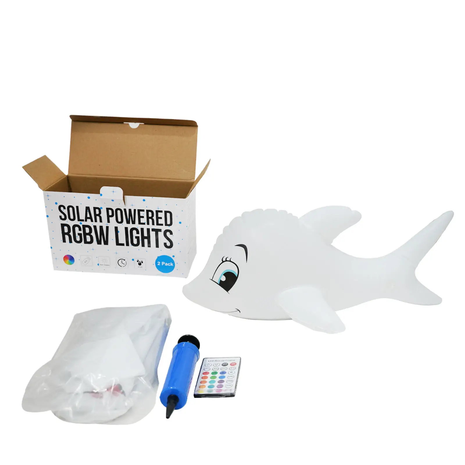Inflatable Dolphin Pool Toy Solar Charging Colorful LED Swimming Pool Night Light with Remote Control and Air Pump for Christmas