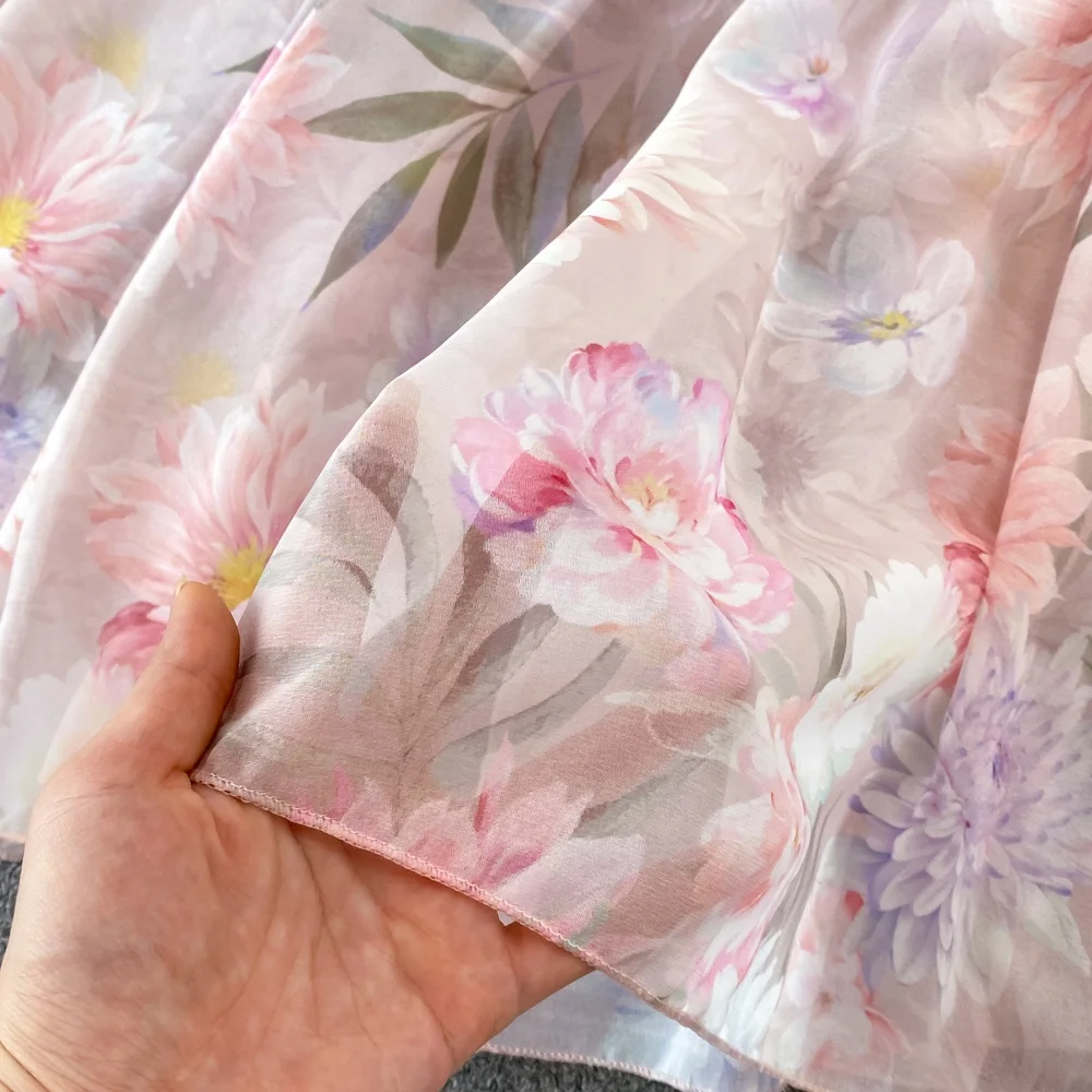 Seaside Holiday Fashion Dress Oblique Neck Single Side Open Shoulder Lotus Leaf High Waist Printed Dress Women