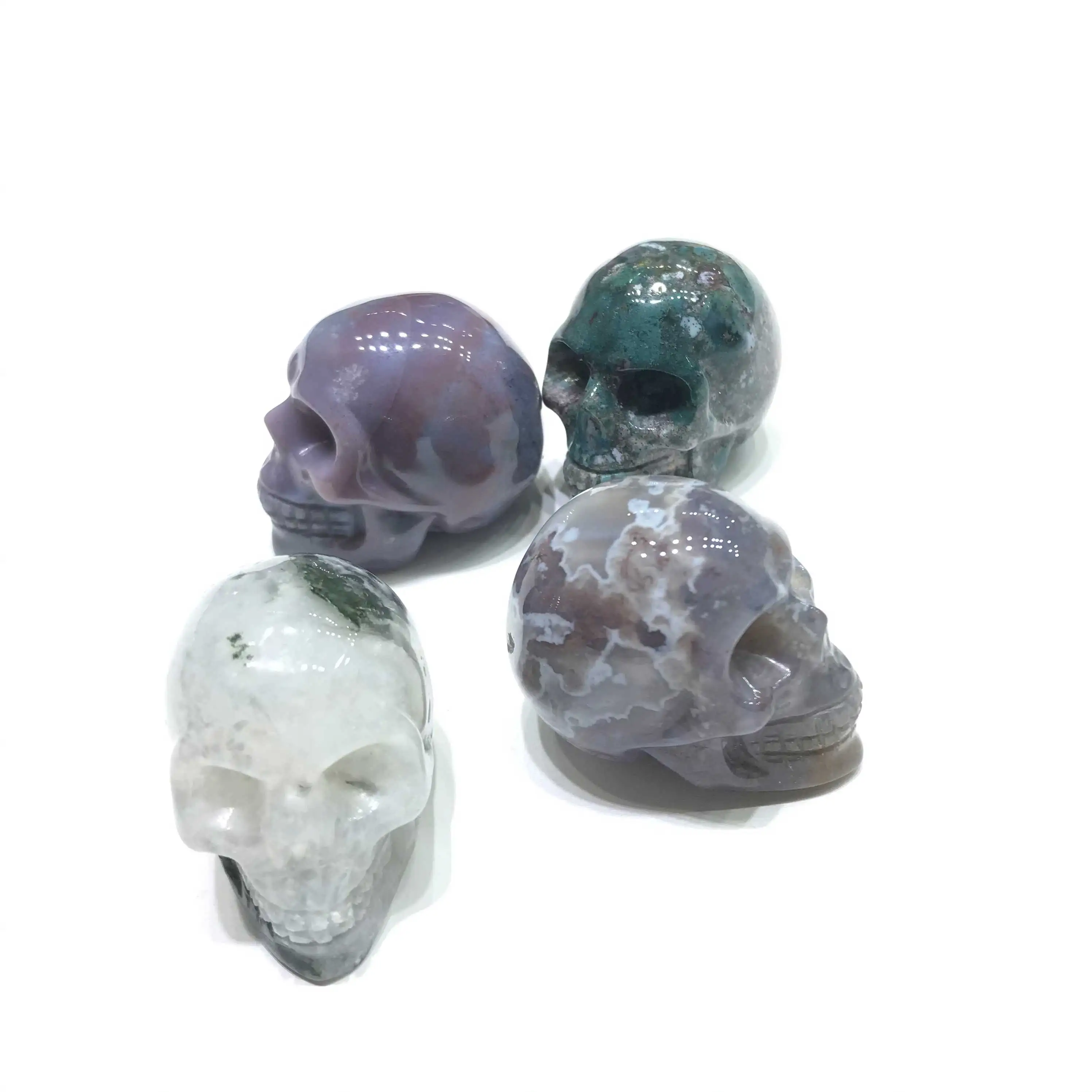 
Natural High Quality Green White Moss Agate Crystal Skulls For Home Decoration Sale 