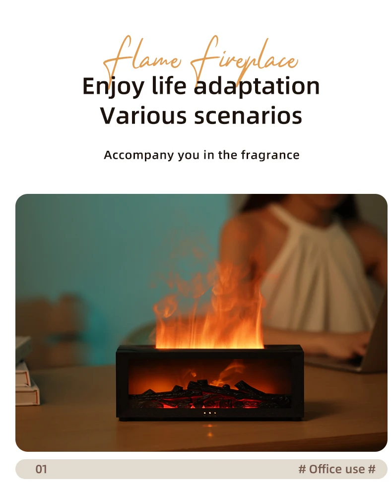 2024 New Release unique high end fireplace shape flame humidifiers innovation 7-Color flame oil essential Aroma Diffuser