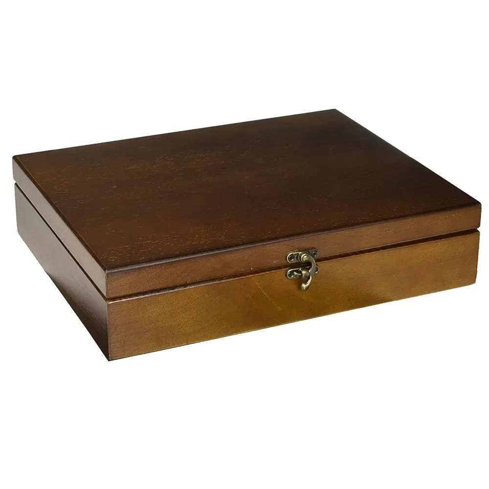 Оптовая продажа, винтажный деревянный ящик для сокровищ с латунной защелкой, необработанные деревянные коробки с крышками