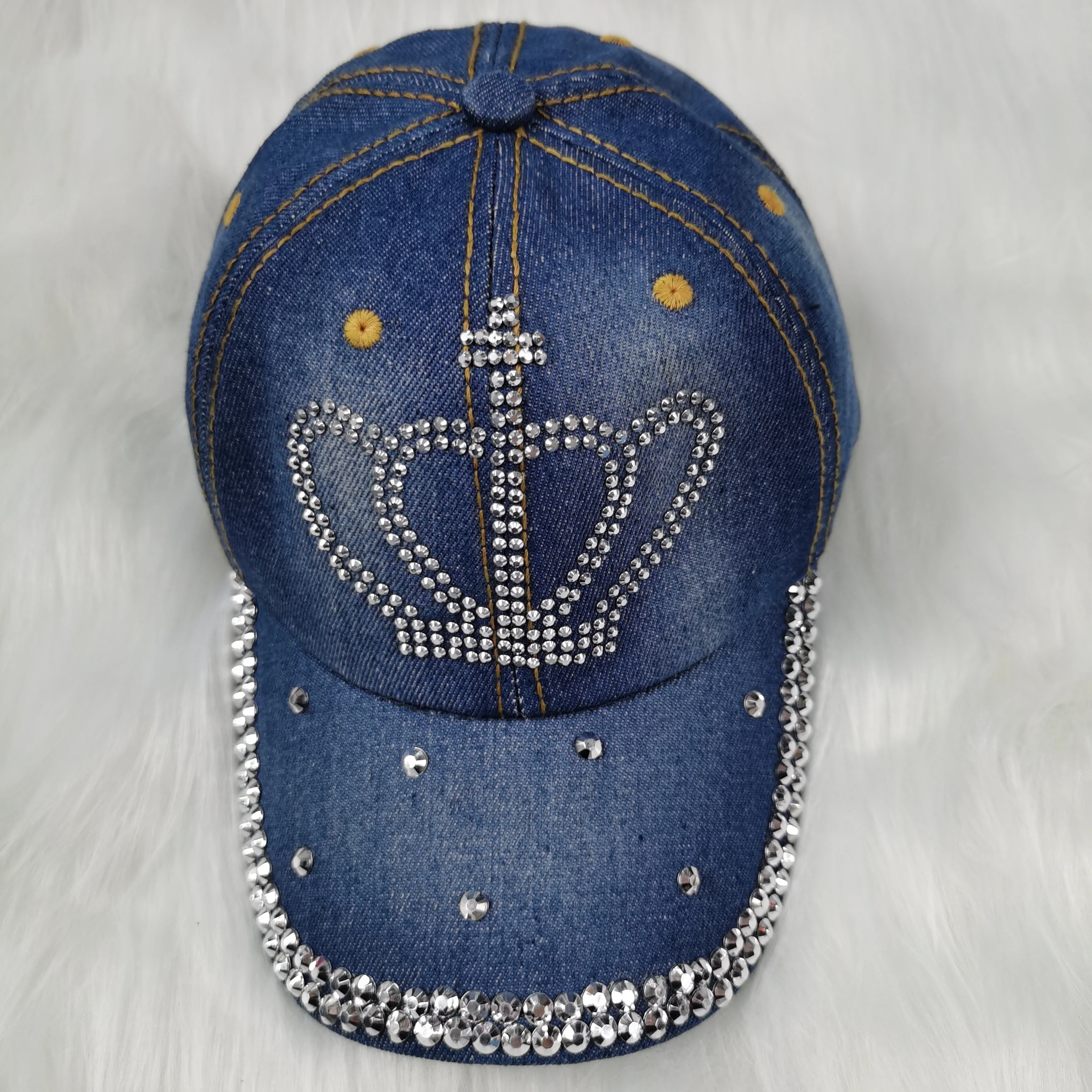 Роскошная Ковбойская шапка N244CP со стразами блестящая корона регулируемая Потертая джинсовая кепка бейсбольная для баскетбола