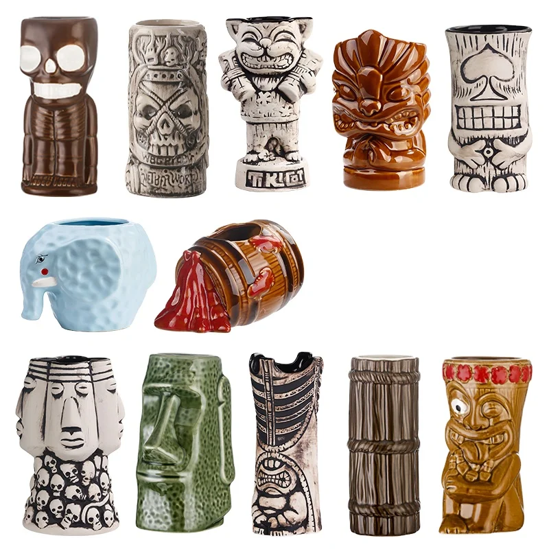 Wholesale Custom Reusable Ceramic Funny Creative TIKI Cocktail Glasses Hawaii Tiki Cup Tiki Martini Glass Mugs Bar