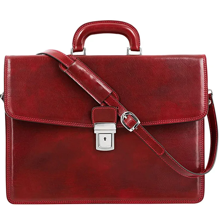 Custom High Quality  Vintage Men Large Capacity Tote Shoulder Genuine Cow Leather 15Inch Laptop Bag Briefcase