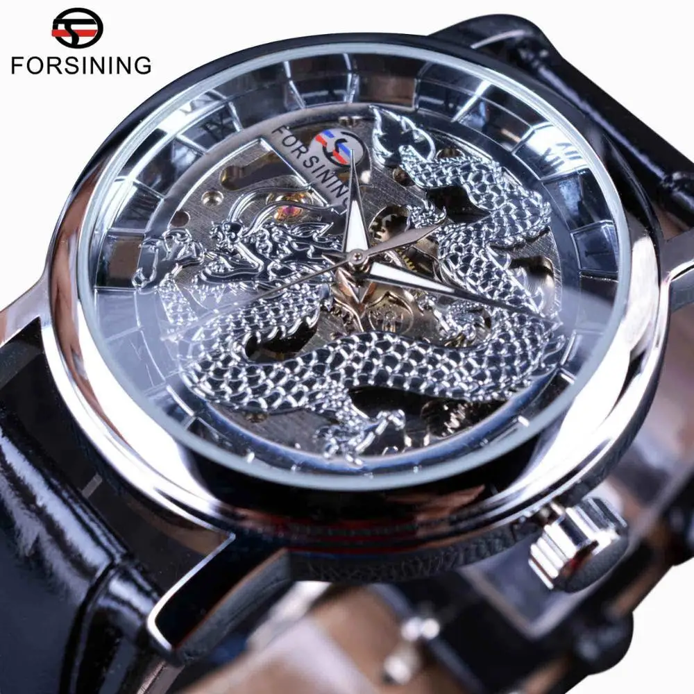 Forsining Chinese Simple Design Transparent Case Mens Watches Top Brand Luxury Skeleton Watch Sport Mechanical Watch Male Clock