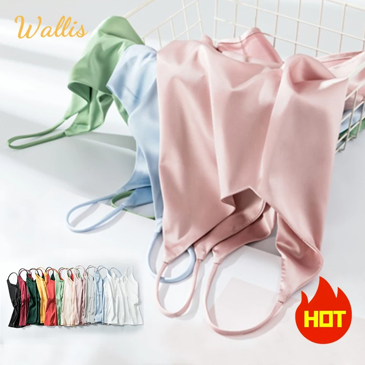 Женская рубашка сексуальный Шелковый Атласный топ на тонких бретельках базовый белый с V-образным вырезом без рукавов майки женские блузки