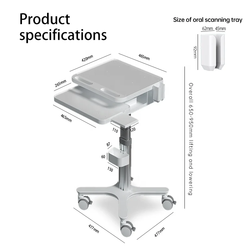 Aluminum Alloy Hospital Medical Trolley Nurse Mobile Computer Laptop Medical Workstation Dental Cart OEM Packing Furniture Type