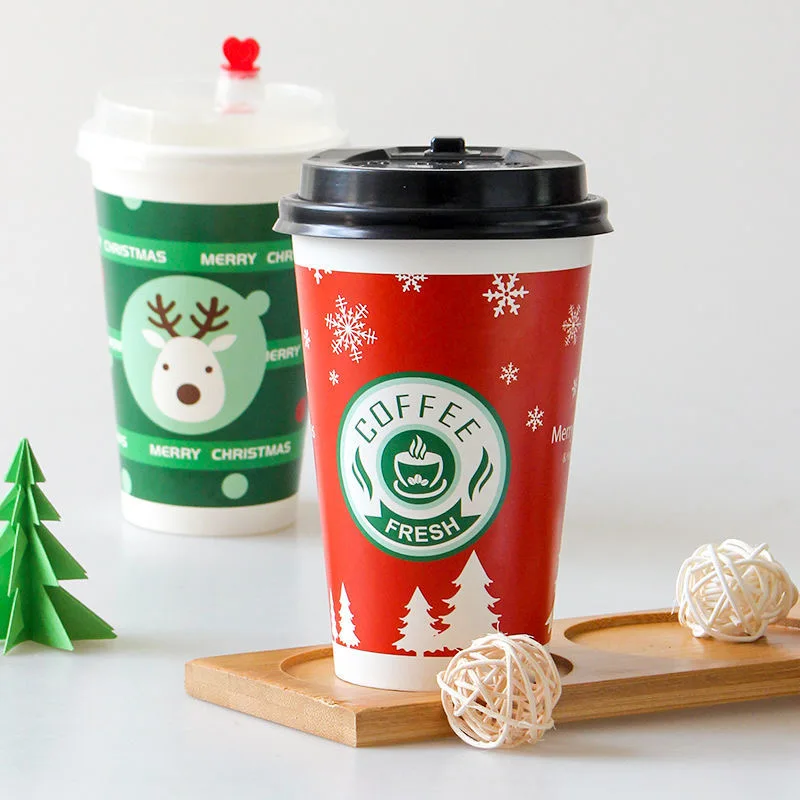 Hot Cold Beverage Double Wall Paper Cup Takeaway Juice Fruit Coffee Paper Cup Customized