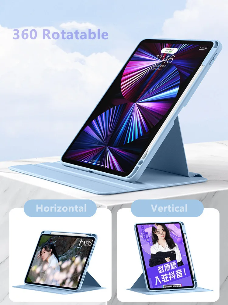 360 Rotatable Case for ipad 10.2 Case Cover for ipad pro 12.9 leather case Clear Hybrid Back Cover with Pencil Holder