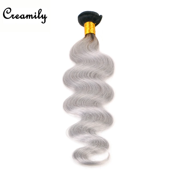 
Black Grey Hair Weave Two Tone Ombre 1b/ Gray Brazilian Human Hair Weave 