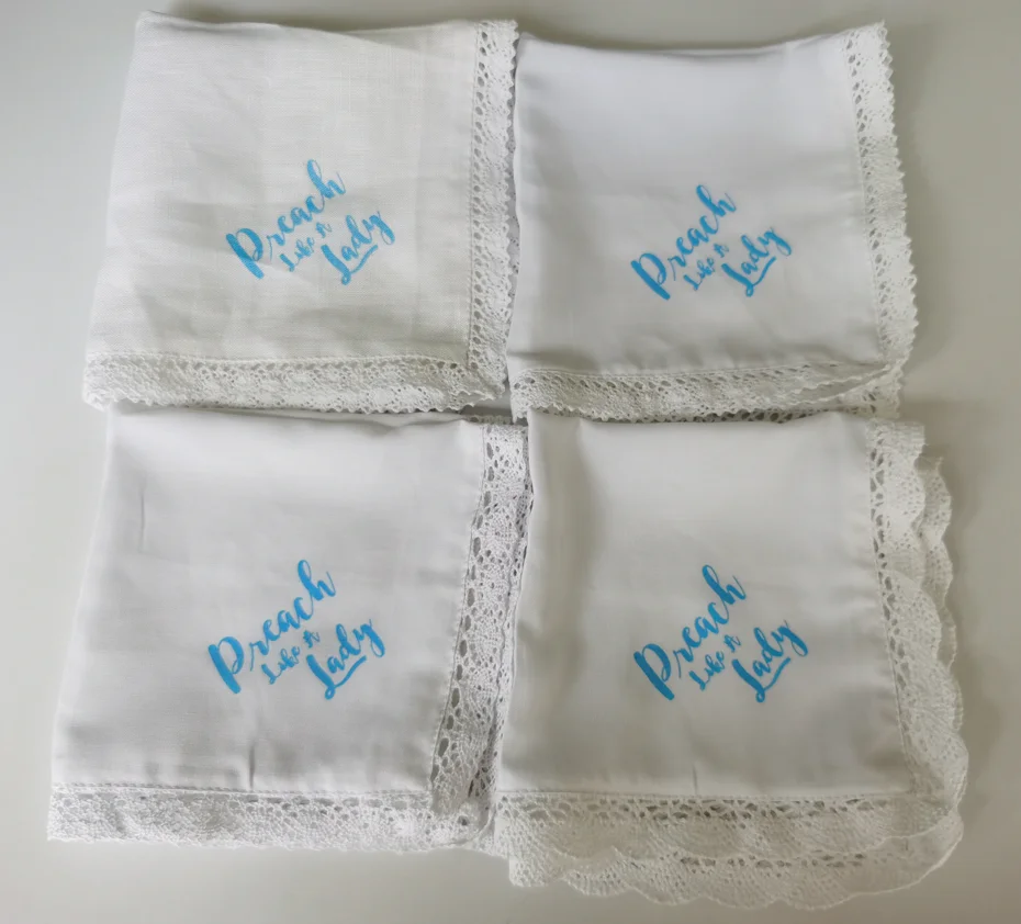 100% cotton white ladies lace hem handkerchiefs in cotton or linen material with printing embroidery logo