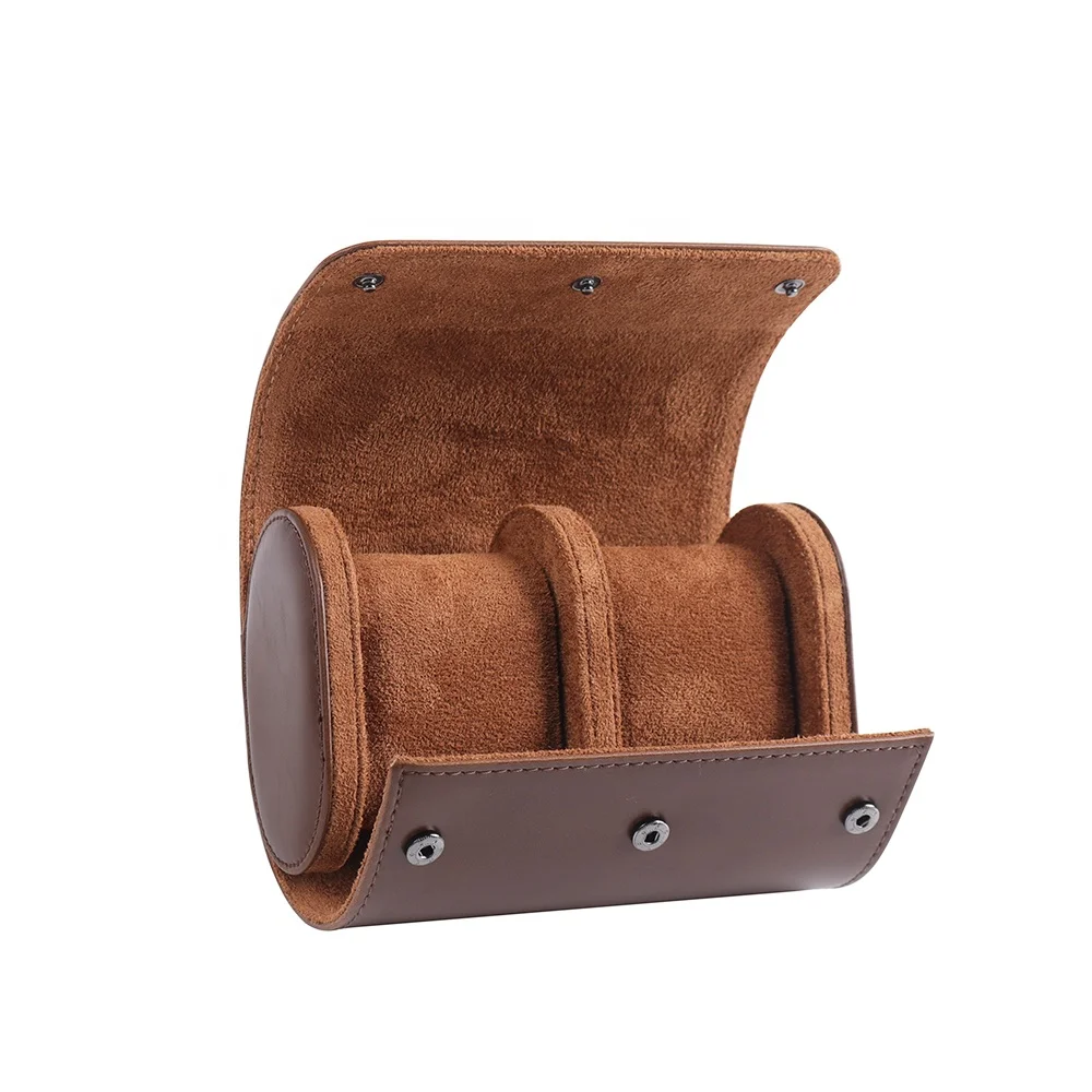 2 Slots Watch Roll Crazy Brown Horse Pu Travel Luxury Storage Organizer Collection Case for Men Leather Watch Box