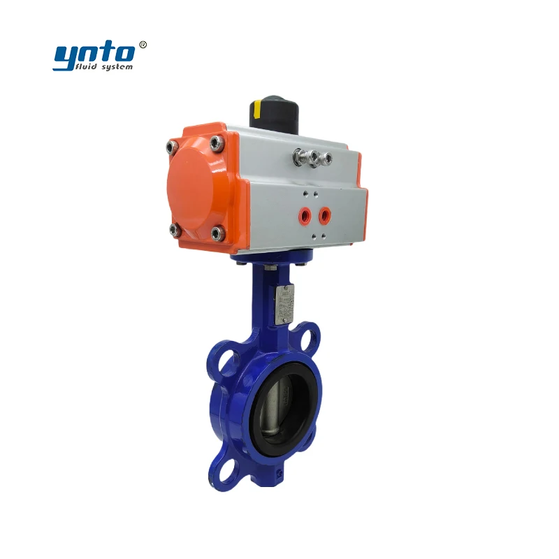 YNTO industrial 3 4 6 inch pneumatic actuator butterfly Valve Flow Control Ductile Iron SS wafer Butterfly Valve