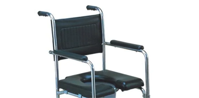 SC8015D elderly care products stainless steel frame PU seat Manual Medical Foldable Commode Wheelchair With Bedpan