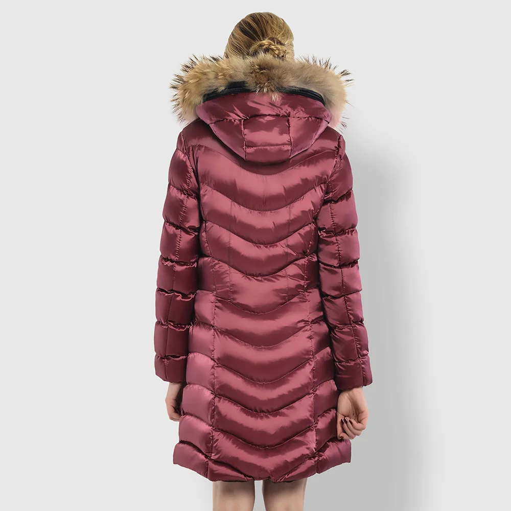 Women new winter long padding jacket ladies puffer jacket with fur hood