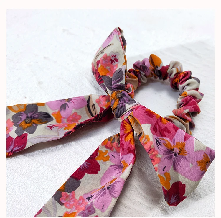 Women Accessories Handmade Scarf Scrunchies Bow Bow knot Pony Tail Elastic Hair Band Hair Ties Ponytail for Girls