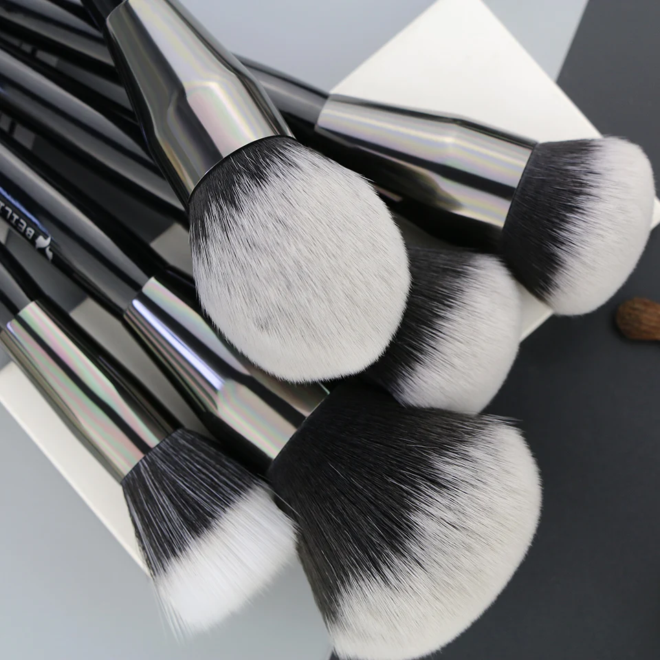 BEILI Black Shiny Wood Handle Pony Goat Synthetic Hair 40Pcs Makeup Brushes Set Concealer Blush Brush Private Label Brochas