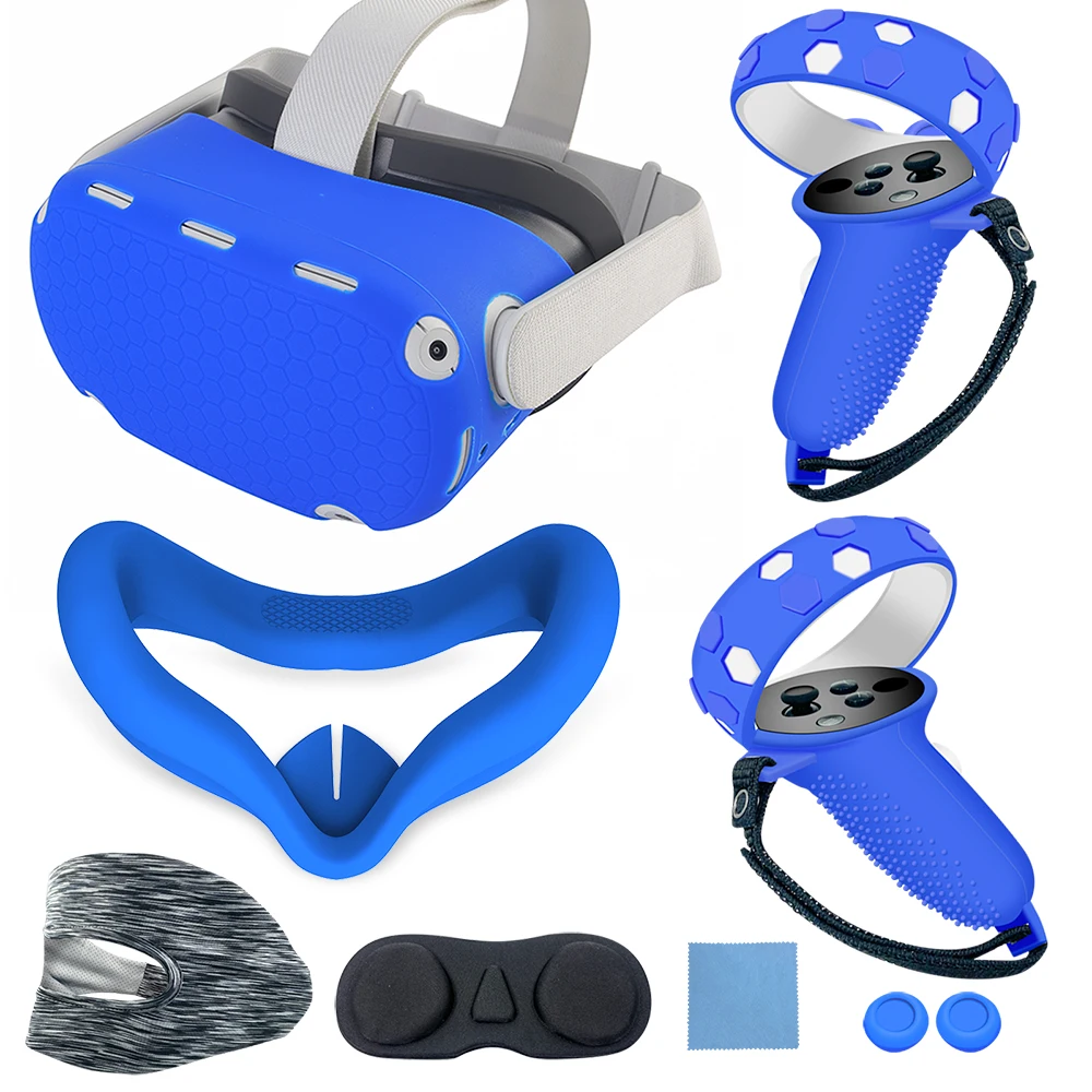 For Meta/Oculus Quest 2 Vr Headband Silicone Protective Sleeve Handle Cover Vr Accessories Set Protective Case Kit
