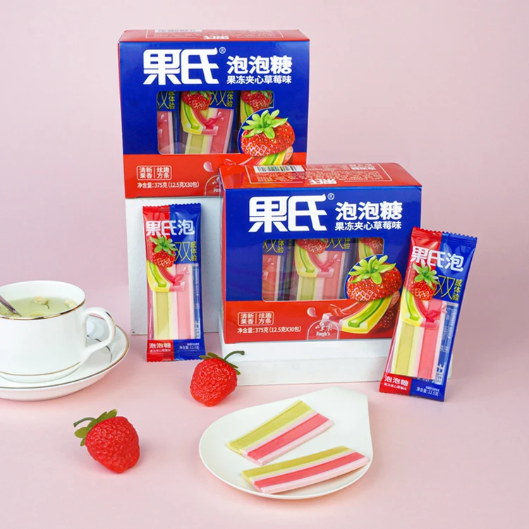 Cheap Price Colorful Jelly Candies Yummy Strawberry Taste Chewing Gum Filling with Fruit Jam