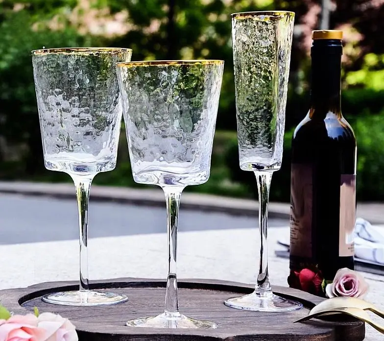 SJB024 Nordic vintage crystal red wine glass hammered texture pattern champagne cup set