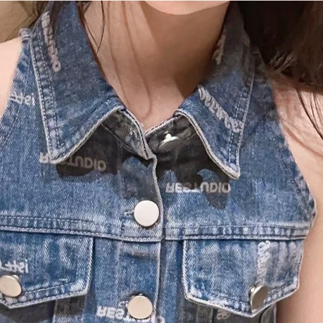 Korean Style Children Girl Suit Little Girl Sleeveless Vest children jean set clothes custom 2 piece outfit girls clothing suit