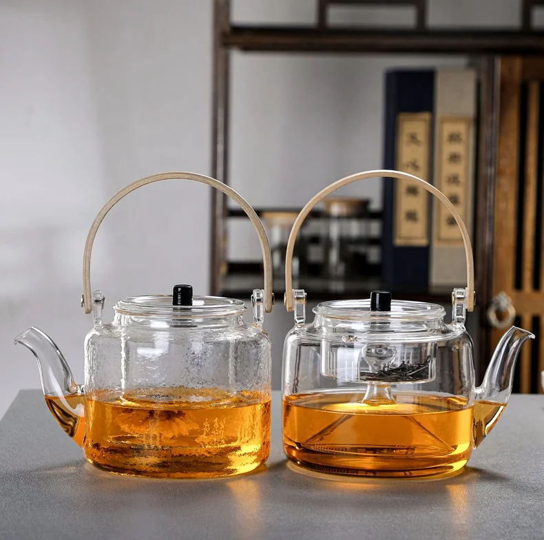 Wholesale Bamboo wood handle Borosilicate Glass Teapot  tea kettle pot boiling teapot heat-resistant
