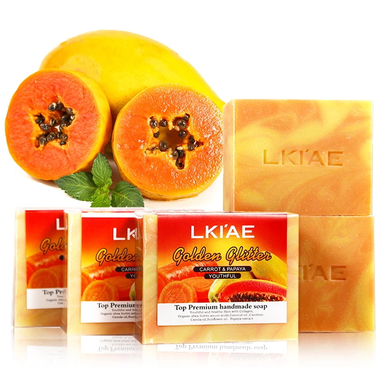Korean Organic Herbal Sunflower oil Kojic Acid Carrot Papaya Extract Lemon Anti-ance Black Skin Soap With Skin Whitening