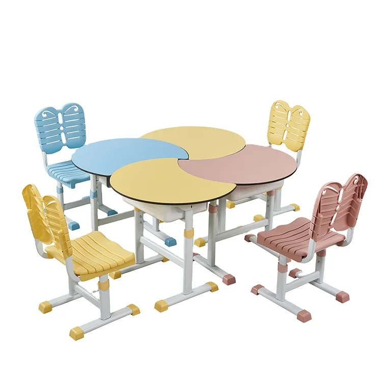 free combination kindergarten desk with chair daycare furniture lifted combined half-round table chair set
