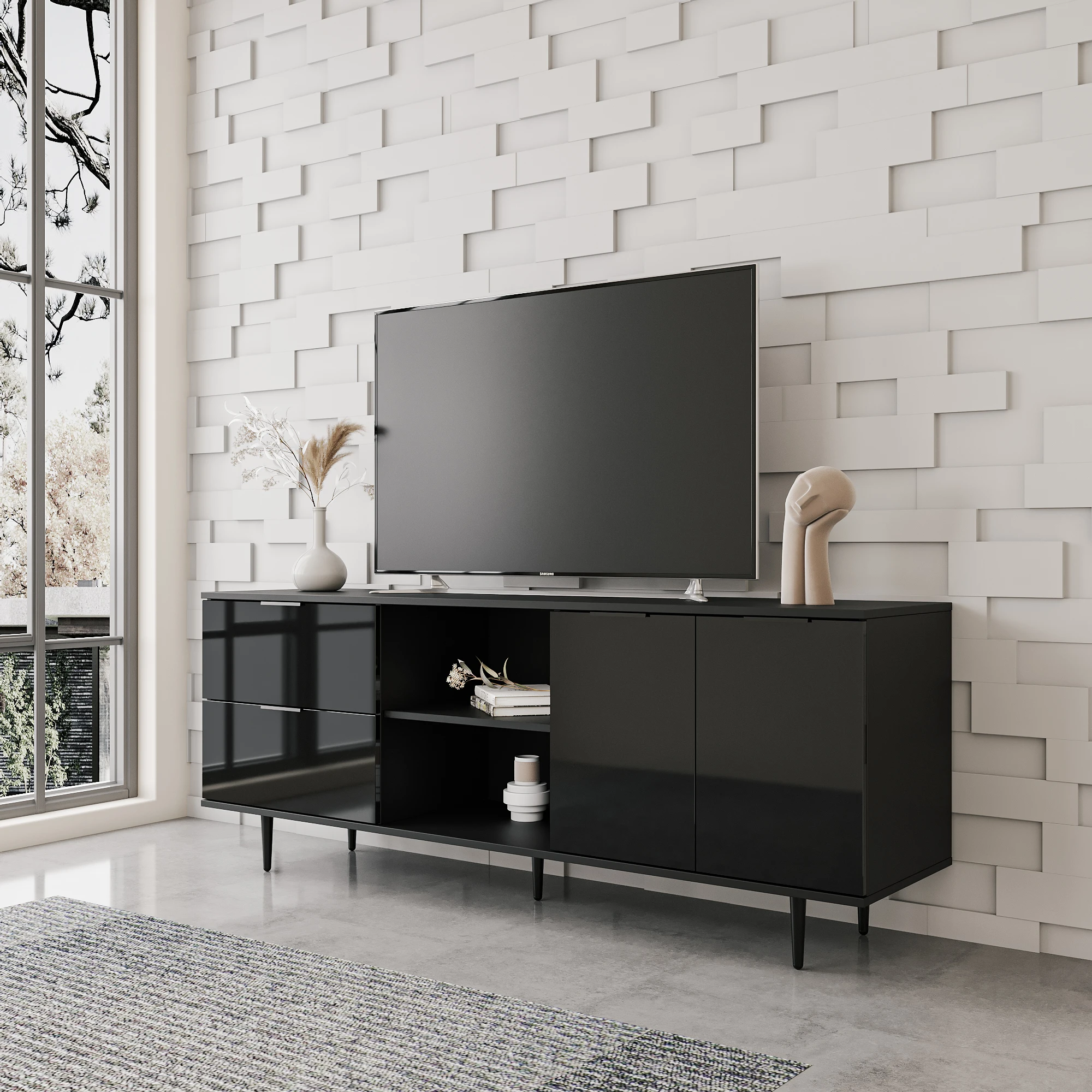 TV Stand Wood TV Cabinet Modern Luxury Wooden  High Glossy TV Unit Stands Entertainment Center with Living Room Furniture