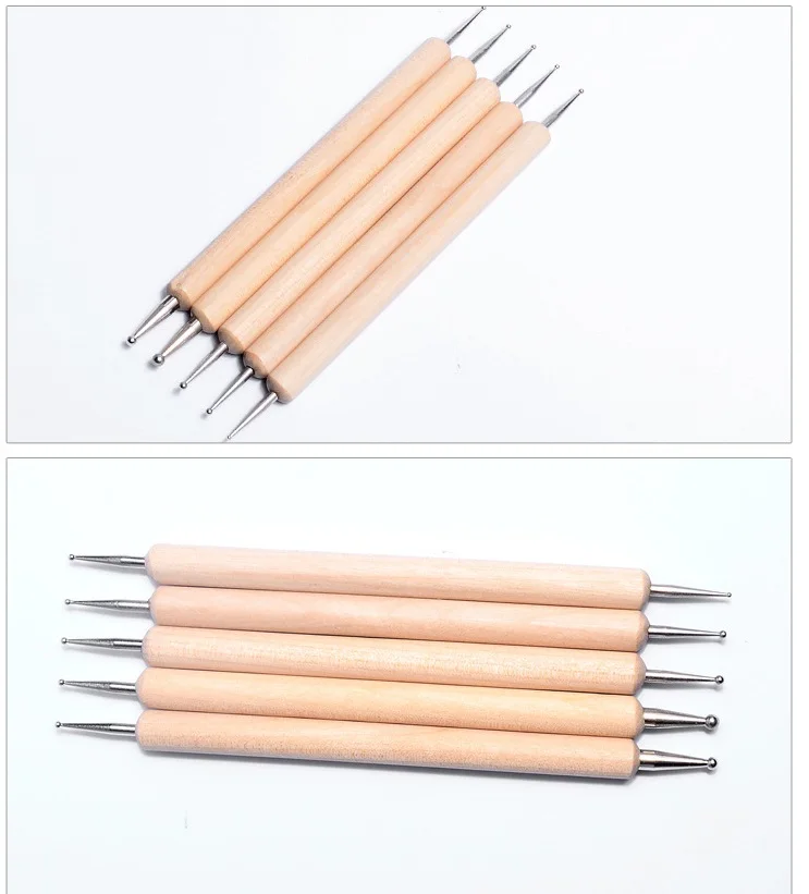 5pcs/set Double Head Wooden Dotting Nail Pen Pure Wood Handle Nail Art Pen Wax Dotting Tools For Manicure Salon
