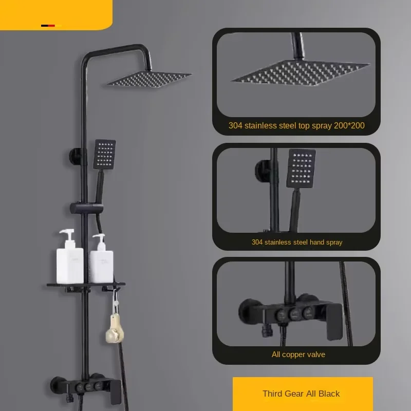 Gray Full Copper Bath Shower Gun Digital Display Rain Pressurized Jet Spray Pattern Household Bathroom Polished Stainless Steel